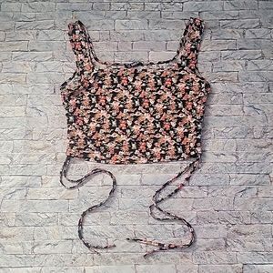 Shein Floral Tank Crop Top Sinch Sides Large